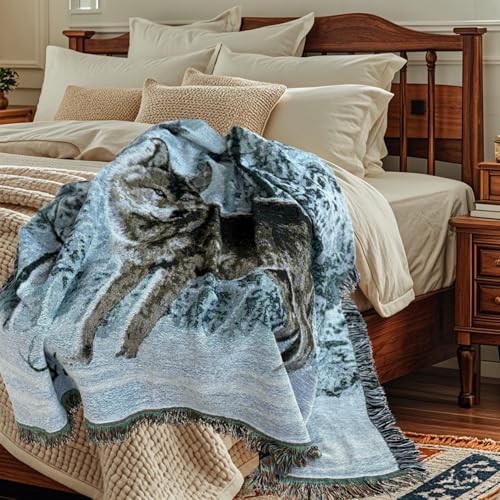 Woodlands Wolf Lodge Woven Tapestry Throw Blanket 50"x60" - color: Wolf