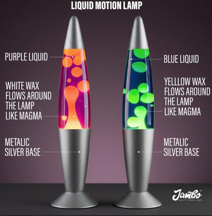 JAMBO 2 Pack- 16" Beautiful Lamp- Blue with Yellow/Green Wax and Purple with Yellow Wax, Relaxing Liquid Lamp, Night Light Nightlight, Lamps for Adults Teens Kid - color: Silver Base, Blue Liquid, Yellow Wax AND Silver Base, Purple Liquid, Yellow Wax