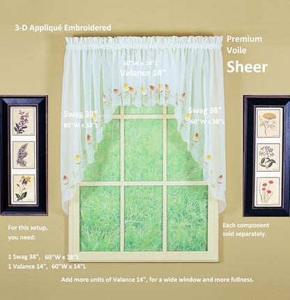 Today's Curtain,Vineyard 3-D Appliqué,Swag 38", Ecru, 60" W x 38" L - color: Ecru, size: 60"W x 38"L (Pack of 1)