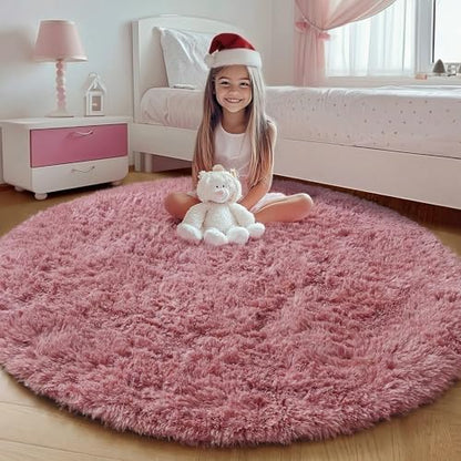 Blush Fluffy Round Rug Circle Area Rugs 4ft for Kids Girls Teen Bedroom - color: Blush, size: 4' (Round)