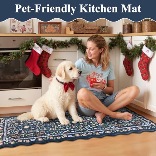 Yamaziot Boho Anti Fatigue Kitchen Rug Set of 3 Scalloped Non-Slip, Blue - color: Blue, size: 17.3"x29"+17.3"x35"+17.3"x47"