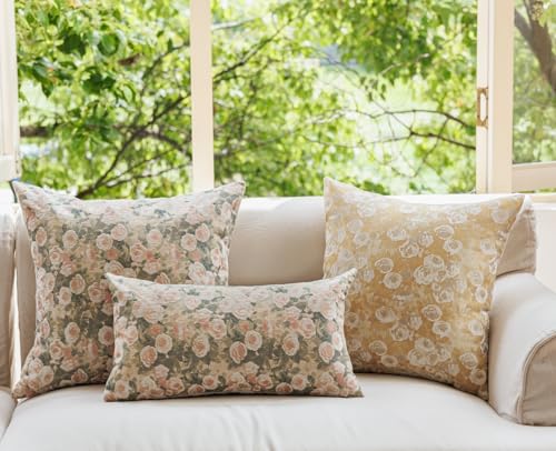 Chenille Rose Floral Pattern Farmhouse Throw Pillow Cover, 18 x18 Yellow - color: Light Yellow, size: 18" x 18" (Pack of 1)