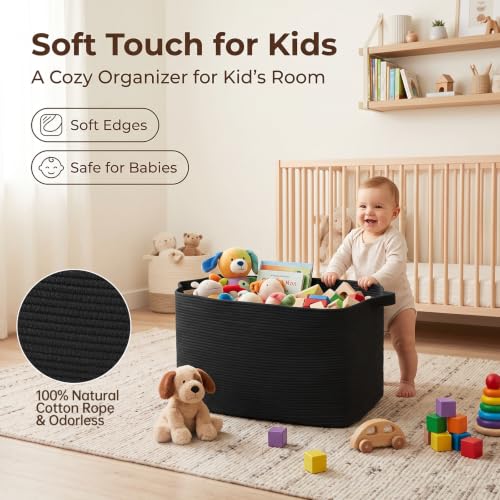 OIASKET 70L Large Blanket Basket, 21.6" x 16.9" x 11.8" Woven Basket - color: Black, size: 21.6"x16.9"x11.8"