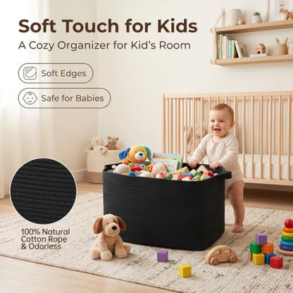 OIASKET 70L Large Blanket Basket, 21.6" x 16.9" x 11.8" Woven Basket - color: Black, size: 21.6"x16.9"x11.8"
