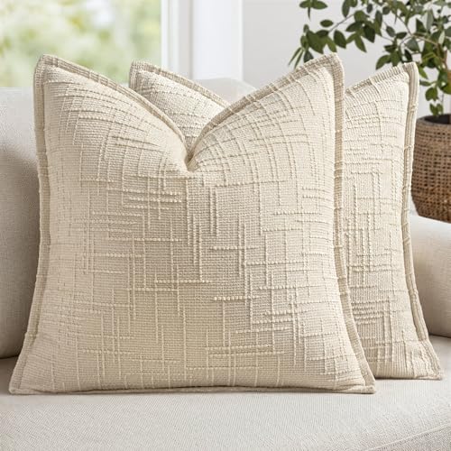 MIULEE Slubby Textured Decorative Throw Pillow Covers Beige 18x18 - color: Beige, size: 18" x 18" (Pack of 2)