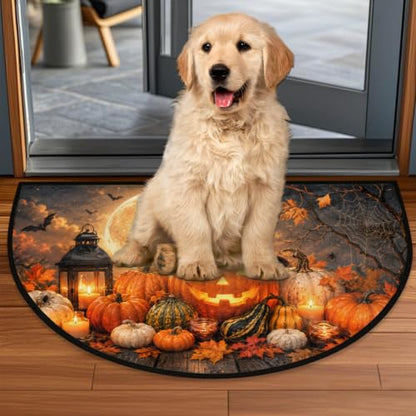 Halloween Half Round Door Mat Outdoor Doormat Bedroom Entrance Rug A7 - color: A-07 Halloween Pumpkin
