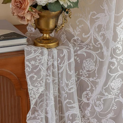 TUDECO White Lace Curtains 63 Inch Length, Ruffle Edges, 59 x 63, 2 Panels - color: White, size: 59"W x 63"L (Pack of 2)