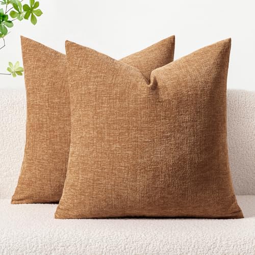 MIULEE Soft Chenille Throw Pillow Covers Brown 20x20 Inch Pack of 2 - color: Brown, size: 16" x 16" (Pack of 2)
