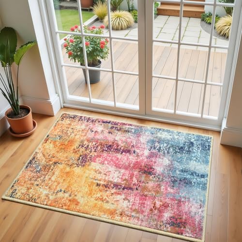 Colorful Washable Small Area Rug, 2x3 Abstract Non-Slip Door Mat, Modern Low Pile Indoor Entryway Rugs, Stain Resistant Throw Carpet for Front Door, Kitchen, Entry, Inside Entrance - color: Galaxy, size: 2' x 3' (Rectangular)