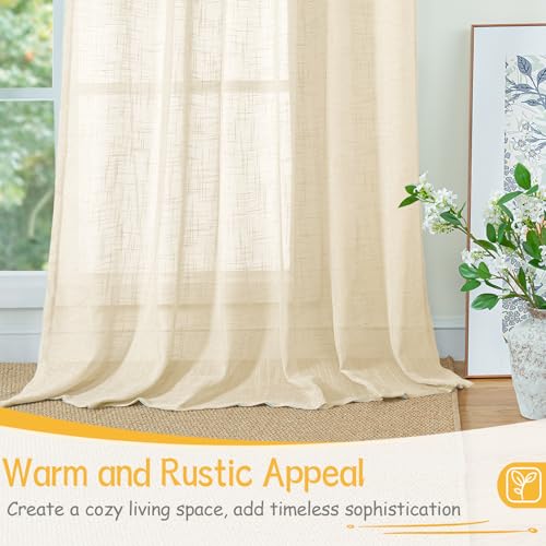 YoungsTex 리넨 시어 주방 창문 커튼 101.6cm 길이 소형 드레이프 - color: 크림 베이지., size: 34"W x 40"L (Pack of 2)