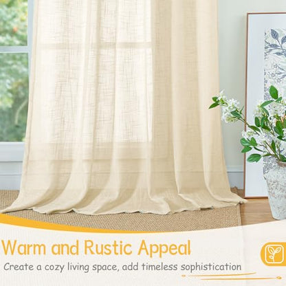 YoungsTex 리넨 시어 주방 창문 커튼 101.6cm 길이 소형 드레이프 - color: 크림 베이지., size: 34"W x 40"L (Pack of 2)