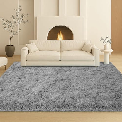 Grey Fluffy Shag Area Rug, Non-Slip Thick Soft Carpet for Home - color: Grey, size: 5' x 7' (Rectangular)