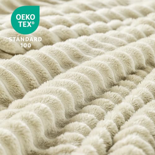 BEDELITE Ribbed Jacquard Beige Fleece Throw Blanket for Couch, 50x70 Inch - color: Beige, size: Throw XL(50"x70")