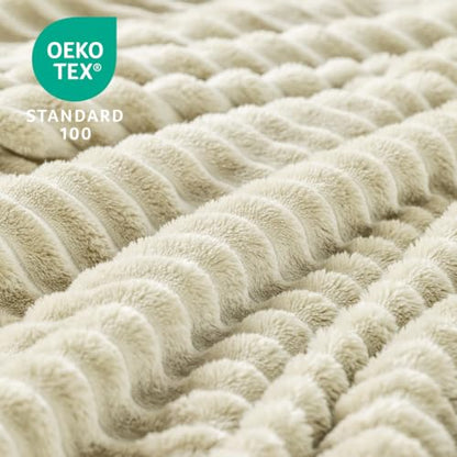 BEDELITE Ribbed Jacquard Beige Fleece Throw Blanket for Couch, 50x70 Inch - color: Beige, size: Throw XL(50"x70")