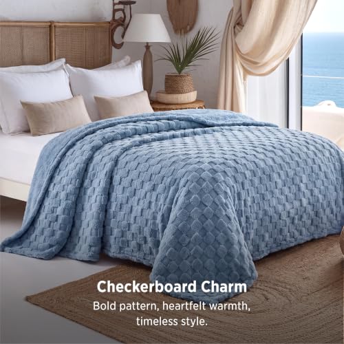 Bedsure Checkered Soft Cozy Queen Blankets for Bed Ashley Blue 90"×90" - color: 02 Ashley Blue, size: Queen (90" X 90")
