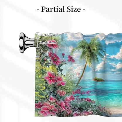 Beach Palm Tree Curtain Valance 54x18 Inches Window Treatment Rod Pocket Valance for Kitchen Bathroom Bedroom - color: Beach Palm Tree