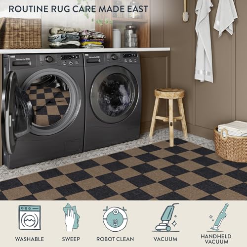 Lahome Checkered Easy Jute Kitchen Runner Rug, 2x8 Outdoor Rugs Washable - color: Chocolate Brown/Checkerboard -1, size: 2'6" x 8' (Runner)