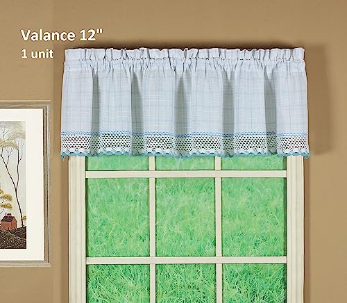 Today's Curtain Adirondack 2-Tone Crochet Valance 12", White/Blue, 60W x 12L - color: White/ Blue, size: 60"W x 12"L (Pack of 1)