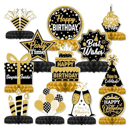 12 Pcs Birthday Table Decorations Glitter Black and Gold Birthday Decor - style: Black Gold