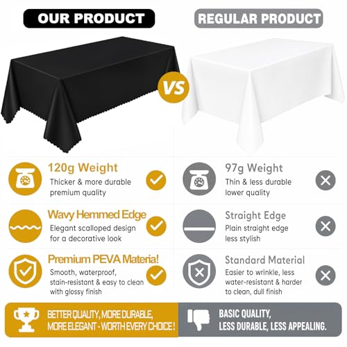 NatNarr 3 Pack Black Tablecloth Plastic, Scalloped Halloween Table Cloths - color: Black, size: 3 Pack