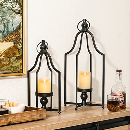 Glitzhome 16.5" H Modern Farmhouse Black Metal Lantern Decorative Hanging Candle Lanterns (Small) - color: Black Small