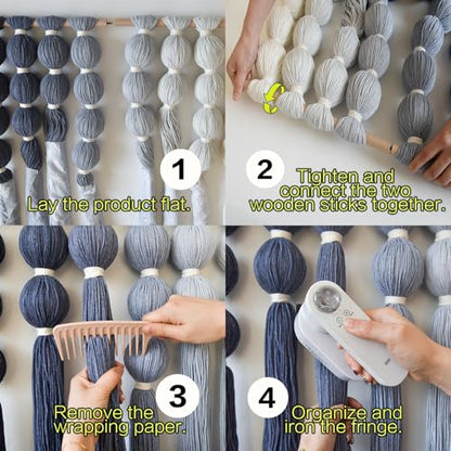 Macrame Wall Hanging Dip Dyed Blue Yarn Wall Art Tassel Decor 27" W*31" L - color: Blue