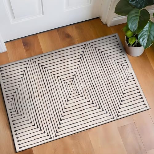 Rugshop Bohemian Stripes Marbella Non-Slip Washable Area Rug Beige 2' x 3' - color: Beige, size: 2' x 3' (Rectangular)