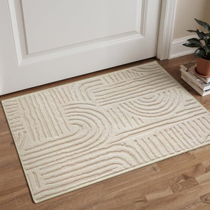 GENIMO Soft 2x3 Small Rug Washable, Beige Cream, 3D Textured High Low Pile - color: Arch Beige, size: 2' x 3' (Rectangular)