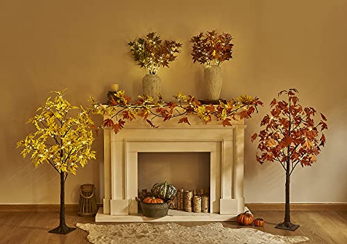 LITBLOOM Lighted Fall Garland with Timer 6FT 24 Warm White LED, Maple Leaf Vine with Lights Battery Operated for Mantle Fireplace Autumn Thanksgiving Harvest Decoration Indoor Outdoor - style: Yellow Maple