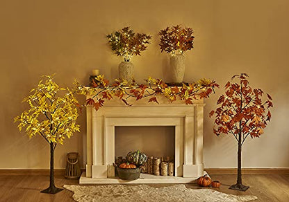 LITBLOOM Lighted Fall Garland with Timer 6FT 24 Warm White LED, Maple Leaf Vine with Lights Battery Operated for Mantle Fireplace Autumn Thanksgiving Harvest Decoration Indoor Outdoor - style: Yellow Maple