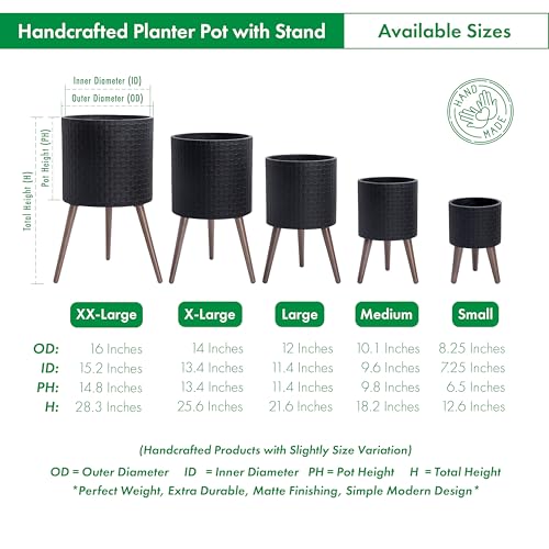 D'vine Dev Planter Pot with Wood Stand, 14 in, Matte Black, 88-Z-D-2 - color: Matte Black, size: X-Large
