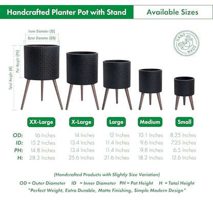 D'vine Dev Planter Pot with Wood Stand, 14 in, Matte Black, 88-Z-D-2 - color: Matte Black, size: X-Large