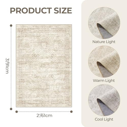 2x3 Rug Non Slip, Small Washable Entryway Rug,Beige - color: Beige/Ivory, size: 2' x 3' (Rectangular)