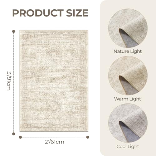 2x3 Rug Non Slip, Small Washable Entryway Rug,Beige - color: Beige/Ivory, size: 2' x 3' (Rectangular)