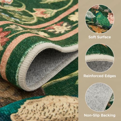 Joydeco Washable 6x9 Area Rugs for Bedroom, Green Boho Peacock Rug Carpet - color: Dark Green, size: 6' x 9' (Rectangular)