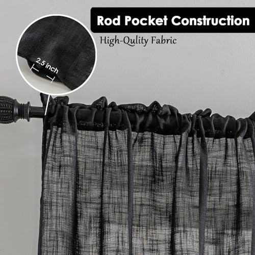 Beda Home Tassel Linen Textured Swag Curtain Valance, Black, 36 x 45 in - color: Black, size: 36"W x 45"L (Pack of 2)