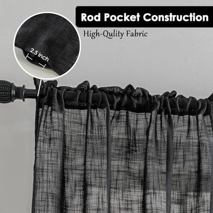 Beda Home Tassel Linen Textured Swag Curtain Valance, Black, 36 x 45 in - color: Black, size: 36"W x 45"L (Pack of 2)