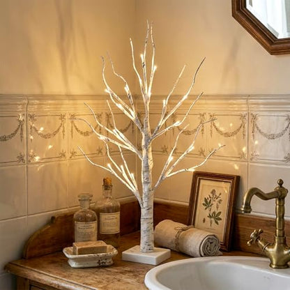 Vanthylit Lighted Tree, White Birch Tree with LED Lights, Prelit Artificial Tree with Timer, Centerpiece Tree Light for Christmas Decorations, Light Up Tabletop Tree Home Decor (2 FT, Warm White) - size: 2ft