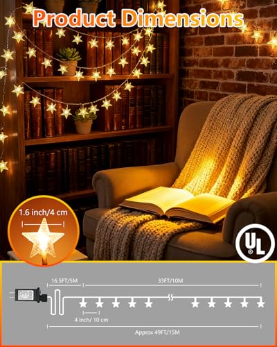 Twinkle Star 2 Pack 100 LED Star String Lights, Warm White - color: *Warm White, size: 2Pack Star lights - 98 ft