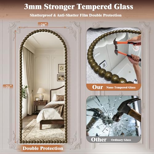 Antique Bronze Full Length Mirror 71x28 in, Beaded Standing Mirror - color: Antique Bronze