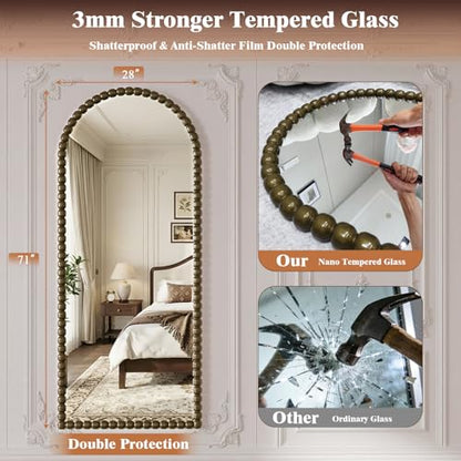 Antique Bronze Full Length Mirror 71x28 in, Beaded Standing Mirror - color: Antique Bronze