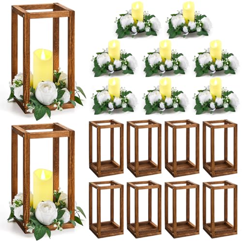 30 Pcs Wedding Lantern Centerpiece with Candle Holders, White Flower - color: White Flower