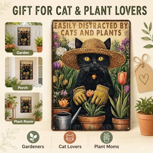 PEACHGARDEN Funny Cat Signs, Metal Garden Signs for Outside, 8x12 Inch - color: Funny Cat Signs, size: 20X30cm(12*8in)
