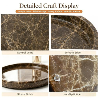 Marble Vanity Tray, Natural Hand Polished Round Serving Tray - color: Brown