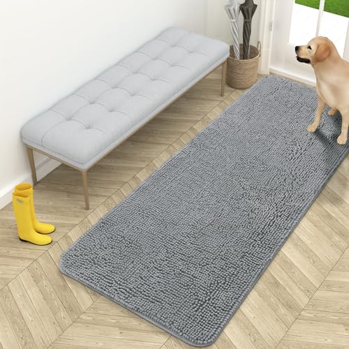 OLANLY Dog Door Mat for Muddy Paws 59x24, Super Absorbent Chenille Mud Mat - color: Grey, size: 59" X 24"