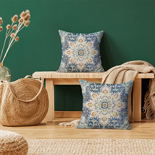 Blue Yellow Carpet Pattern Boho Pillow Covers 16x16 Set of 2 - color: Boho-6, size: 16" x 16" (Pack of 2)