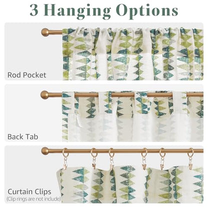 jinchan Sage Green Linen Kitchen Tier Curtains 24 Inch Modern Boho 2 Panels - color: Tribal | Sage Green on Linen, size: 26"W x 24"L (Pack of 2)