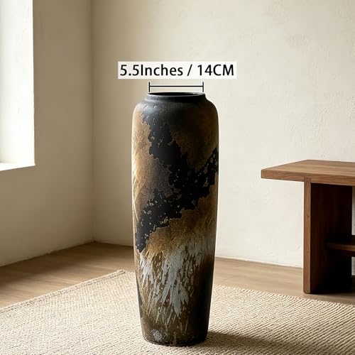 Black Rustic Ceramic Floor Vase, 24 Inch, Large Decor - size: 23.6 Inch