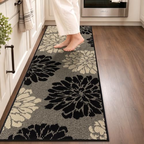 Findosom Washable Kitchen Runner Rug, 24" x 60" Large Kitchen Mat, Black - color: Black/Beige, size: 24" x 71"