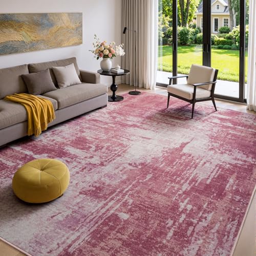 Merelax 5x7 Pink Washable Area Rug Non-Slip Faux Wool Abstract Rug - color: Pink, size: 5' x 7'(60''x84'')